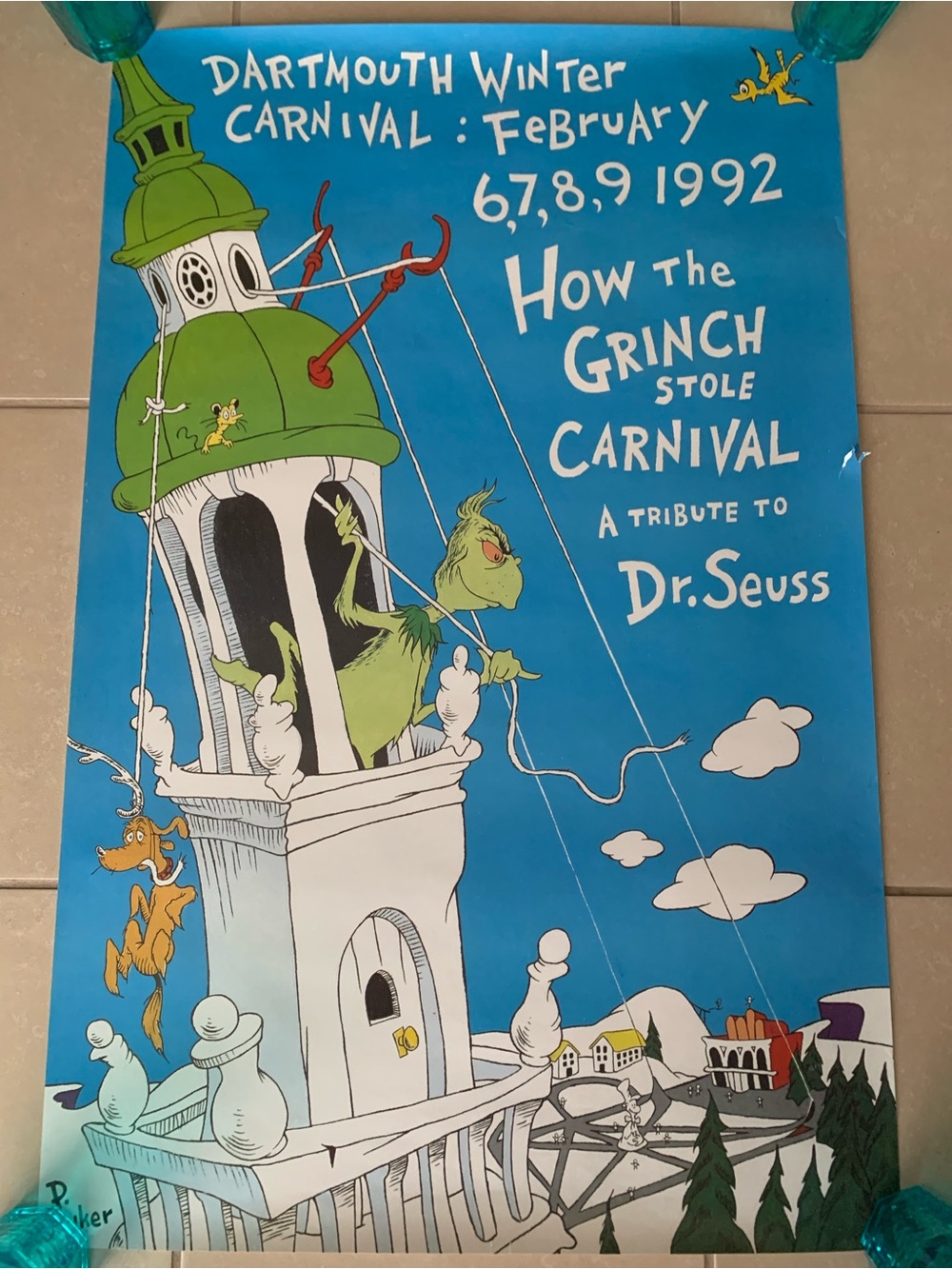 1992 Dartmouth College Dr. Seuss How the Grinch Stole Carnival Tribute Poster
